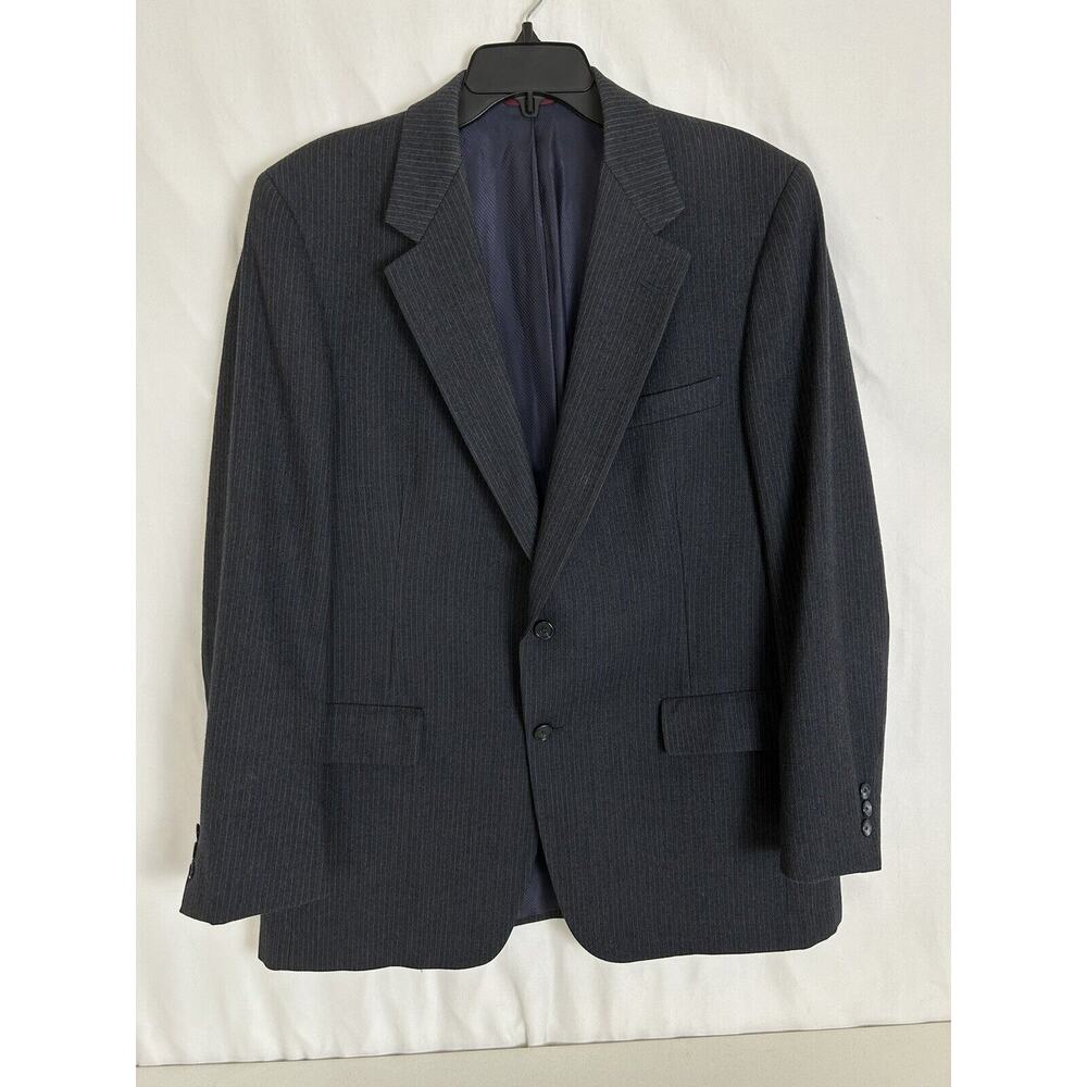 Hart Schaffner‎ Marx Wool Men's Blazer Pinstripe Silver Trumpeter Grey 46R